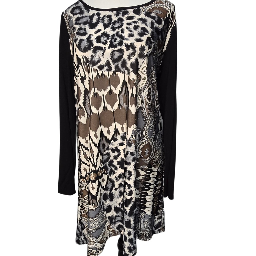 R Rouge USA Patchwork Print Long Sleeve Dress Animal‎ Paisley L/G